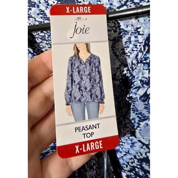 Joie Peasant Blouse Sz XL Paisley Blue Flowy Ruffle Pintucked Boho Artsy Flowy - Picture 8 of 15